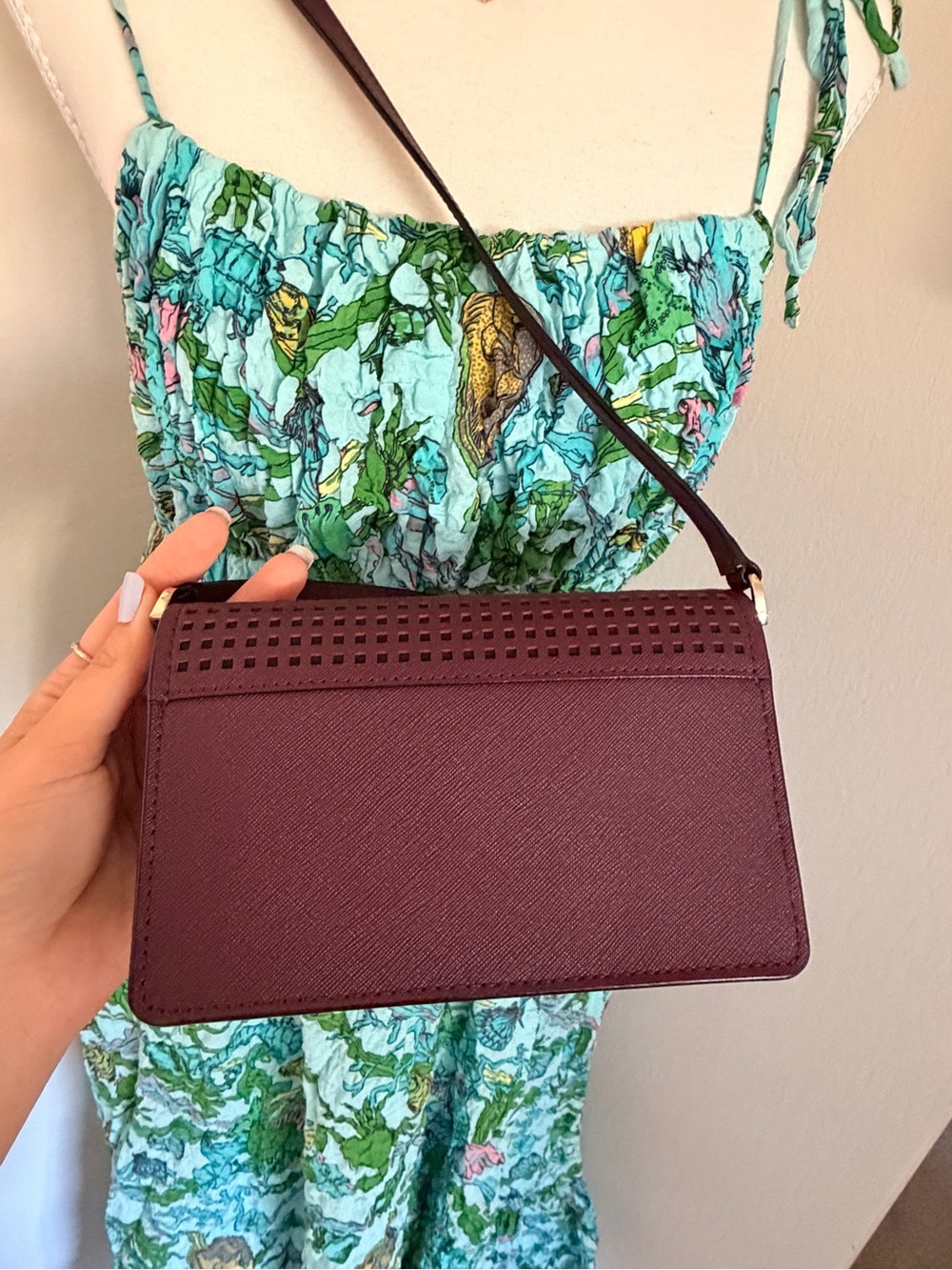 kate spade Plum Laser-Cut Crossbody Bag with Gold Logo - Picture 3 of 7
